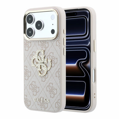 Husa spate Guess pentru Apple iPhone 18 Pro Max / 17 Pro Max, PU 4G Strass Metal Logo, Roz