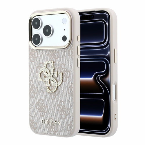 Husa spate Guess pentru Apple iPhone 18 Pro Max / 17 Pro Max, PU 4G Strass Metal Logo, Roz