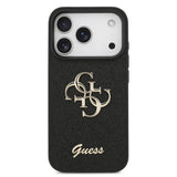 Husa telefon pentru Apple iPhone 18 Pro Max, GUESS PU Glitter 4G Metal Logo, Neagra