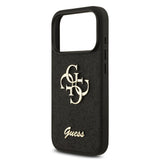 Husa spate GUESS pentru Apple iPhone 18 Pro, PU Glitter 4G Metal Logo, Neagra