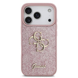 Husa spate GUESS pentru Apple iPhone 18 Pro, PU Fixed Glitter 4G Metal Logo, Roz