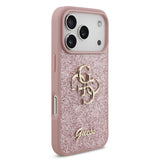 Husa spate GUESS pentru Apple iPhone 18 Pro, PU Fixed Glitter 4G Metal Logo, Roz