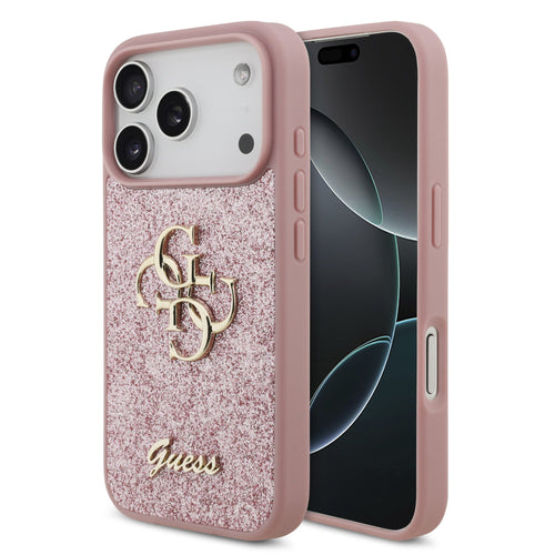 Husa spate GUESS pentru Apple iPhone 18 Pro, PU Fixed Glitter 4G Metal Logo, Roz