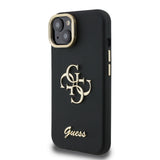 Husa spate GUESS pentru Apple iPhone 15, PU Grained 4G Logo Stand Camera Frame, Neagra