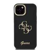 Husa spate GUESS pentru Apple iPhone 15, PU Grained 4G Logo Stand Camera Frame, Neagra