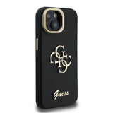 Husa spate GUESS pentru Apple iPhone 15, PU Grained 4G Logo Stand Camera Frame, Neagra