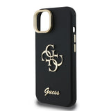 Husa spate GUESS pentru Apple iPhone 15, PU Grained 4G Logo Stand Camera Frame, Neagra