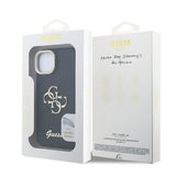Husa spate GUESS pentru Apple iPhone 15, PU Grained 4G Logo Stand Camera Frame, Neagra