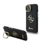 Husa spate GUESS pentru Apple iPhone 15, PU Grained 4G Logo Stand Camera Frame, Neagra
