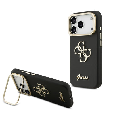 Husa cu inel Guess compatibila cu iPhone 17 Pro Max, TPU, eco-piele, Negru
