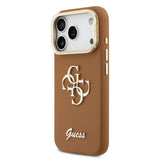 Husa cu inel Guess compatibila cu iPhone 17 Pro, TPU, eco-piele, Maro