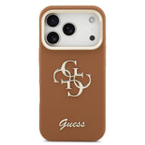 Husa cu inel Guess compatibila cu iPhone 17 Pro, TPU, eco-piele, Maro