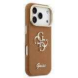 Husa cu inel Guess compatibila cu iPhone 17 Pro, TPU, eco-piele, Maro