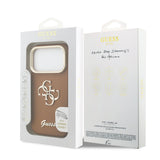 Husa cu inel Guess compatibila cu iPhone 17 Pro, TPU, eco-piele, Maro