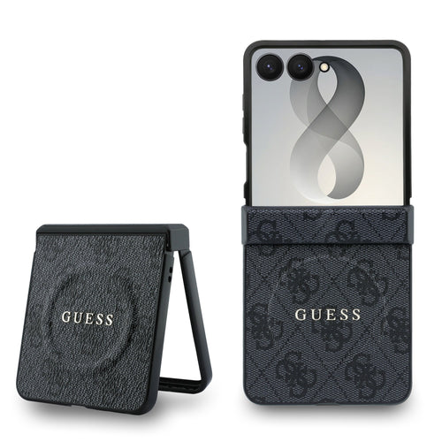 Husa telefon GUESS pentru Samsung Galaxy Z Flip 8, Piele PU, Inchidere magnetica, Neagra