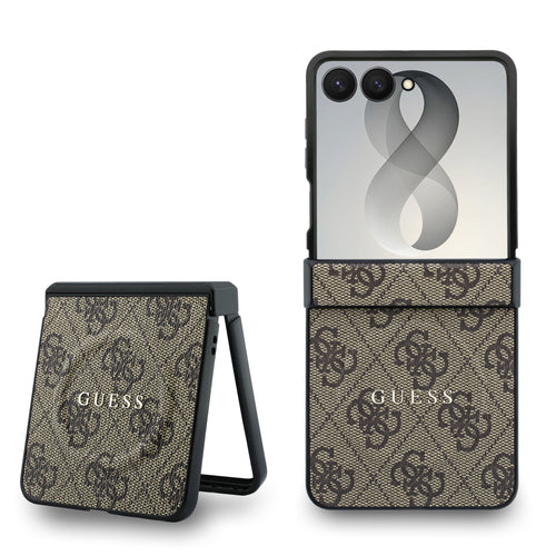 Husa telefon GUESS pentru Samsung Galaxy Z Flip 8, Piele PU, Inchidere magnetica, Maro