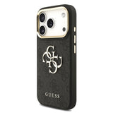 Husa spate din piele PU pentru Apple iPhone 18 Pro Max, GUESS, Logo metalic 4G, rama aurie, Neagra