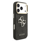 Husa spate din piele PU pentru Apple iPhone 18 Pro Max, GUESS, Logo metalic 4G, rama aurie, Neagra