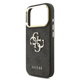 Husa spate din piele PU pentru Apple iPhone 18 Pro Max, GUESS, Logo metalic 4G, rama aurie, Neagra