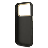 Husa spate din piele PU pentru Apple iPhone 18 Pro Max, GUESS, Logo metalic 4G, rama aurie, Neagra