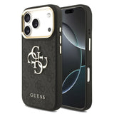 Husa spate din piele PU pentru Apple iPhone 18 Pro Max, GUESS, Logo metalic 4G, rama aurie, Neagra