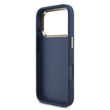 Husa spate din piele cu logo metalic auriu pentru Apple iPhone 18 Pro Max, Albastră
