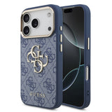 Husa spate din piele cu logo metalic auriu pentru Apple iPhone 18 Pro Max, Albastră