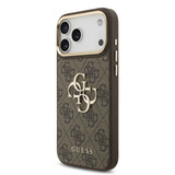 Husa spate Guess pentru Apple iPhone 18 Pro Max, PU Leather 4G Metal Logo Gold Frame, Maro