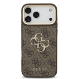 Husa spate Guess pentru Apple iPhone 18 Pro Max, PU Leather 4G Metal Logo Gold Frame, Maro