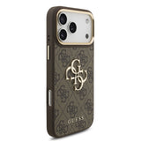 Husa spate Guess pentru Apple iPhone 18 Pro Max, PU Leather 4G Metal Logo Gold Frame, Maro