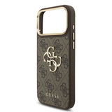 Husa spate Guess pentru Apple iPhone 18 Pro Max, PU Leather 4G Metal Logo Gold Frame, Maro