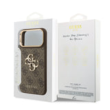 Husa spate Guess pentru Apple iPhone 18 Pro Max, PU Leather 4G Metal Logo Gold Frame, Maro