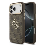 Husa spate Guess pentru Apple iPhone 18 Pro Max, PU Leather 4G Metal Logo Gold Frame, Maro