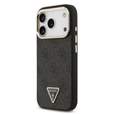 Husa telefon pentru Apple iPhone 18 Pro Max, Guess PU 4G Strass Triangle Logo Gold Frame MagSafe, Neagra