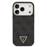 Husa telefon pentru Apple iPhone 18 Pro Max, Guess PU 4G Strass Triangle Logo Gold Frame MagSafe, Neagra
