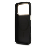 Husa telefon pentru Apple iPhone 18 Pro Max, Guess PU 4G Strass Triangle Logo Gold Frame MagSafe, Neagra