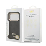 Husa telefon pentru Apple iPhone 18 Pro Max, Guess PU 4G Strass Triangle Logo Gold Frame MagSafe, Neagra