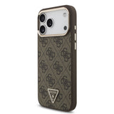Husa spate Guess pentru Apple iPhone 18 Pro Max, PU 4G Strass Triangle Logo Gold Frame MagSafe, Maro