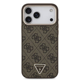Husa spate Guess pentru Apple iPhone 18 Pro Max, PU 4G Strass Triangle Logo Gold Frame MagSafe, Maro