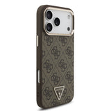 Husa spate Guess pentru Apple iPhone 18 Pro Max, PU 4G Strass Triangle Logo Gold Frame MagSafe, Maro