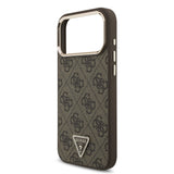 Husa spate Guess pentru Apple iPhone 18 Pro Max, PU 4G Strass Triangle Logo Gold Frame MagSafe, Maro