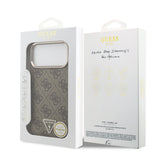 Husa spate Guess pentru Apple iPhone 18 Pro, PU 4G Strass Triangle Logo, MagSafe, Maro cu rama Aurie