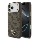 Husa spate Guess pentru Apple iPhone 18 Pro Max, PU 4G Strass Triangle Logo Gold Frame MagSafe, Maro