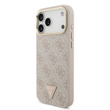 Husa telefon Guess pentru Apple iPhone 18 Pro, PU 4G Strass Triangle Logo Gold Frame, MagSafe, Roz