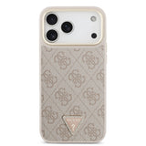 Husa telefon Guess pentru Apple iPhone 18 Pro, PU 4G Strass Triangle Logo Gold Frame, MagSafe, Roz
