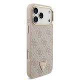 Husa telefon Guess pentru Apple iPhone 18 Pro, PU 4G Strass Triangle Logo Gold Frame, MagSafe, Roz
