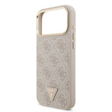 Husa telefon Guess pentru Apple iPhone 18 Pro, PU 4G Strass Triangle Logo Gold Frame, MagSafe, Roz