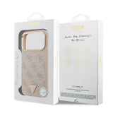 Husa telefon Guess pentru Apple iPhone 18 Pro, PU 4G Strass Triangle Logo Gold Frame, MagSafe, Roz