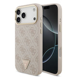 Husa telefon Guess pentru Apple iPhone 18 Pro, PU 4G Strass Triangle Logo Gold Frame, MagSafe, Roz