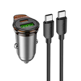 Incarcator auto HOCO NZ16A, 43W, USB-A + USB-C + Cablu Type-C, Gri metal